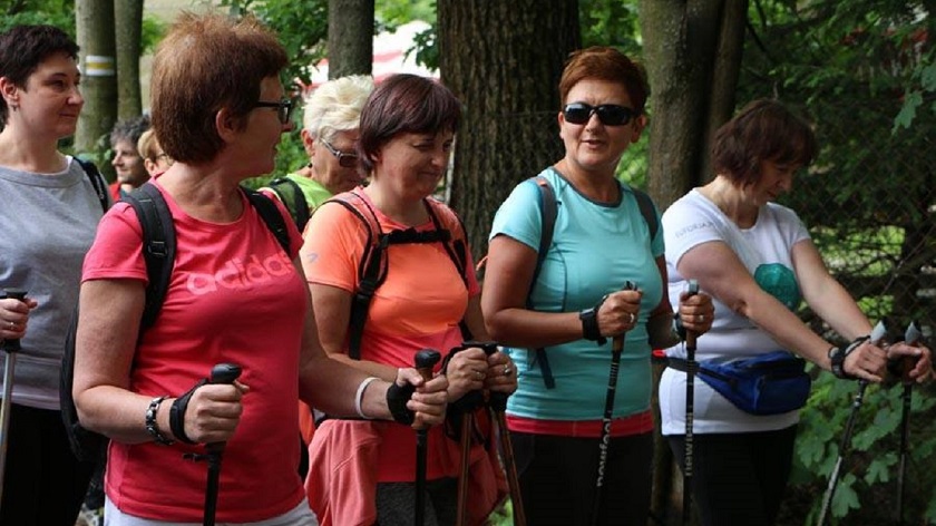 grupa osób z kijami nordic walking