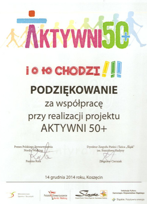  Podziękowanie za udział w realizacji projektu Aktywni 50+